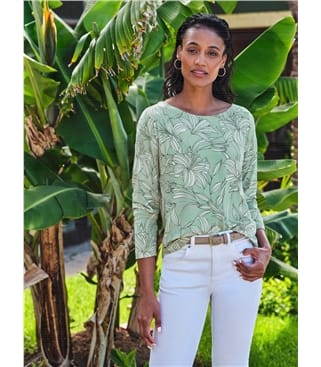 Printed Boat Neck Top